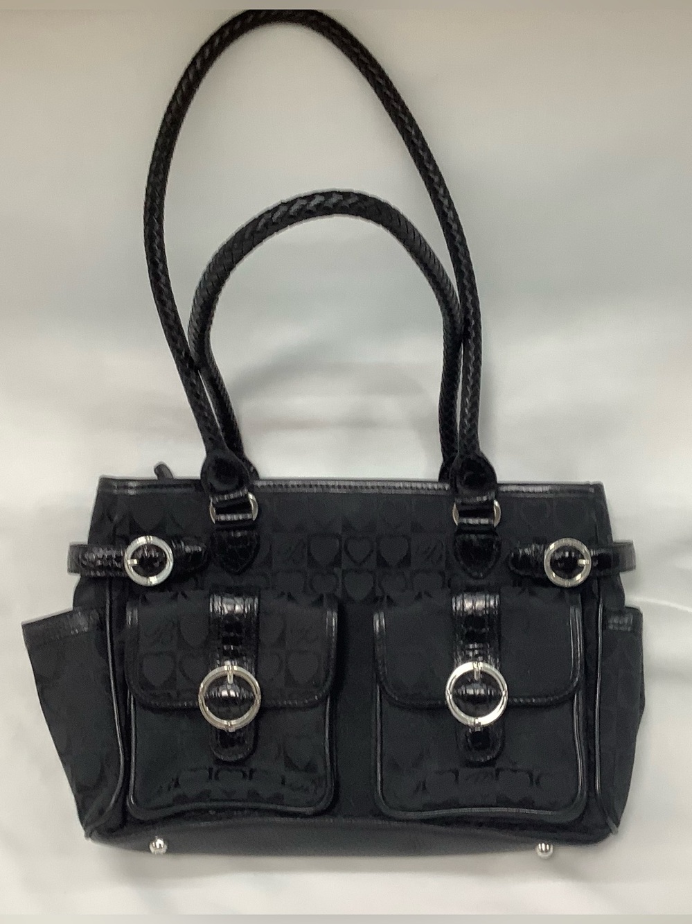 Brighton Leather Canvas Handbag with Front Pockets